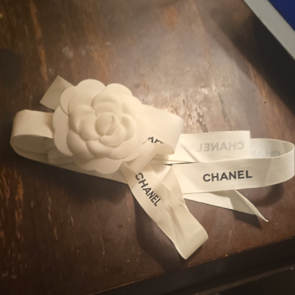 Chanel White Camellia Ribbon 1ft Long